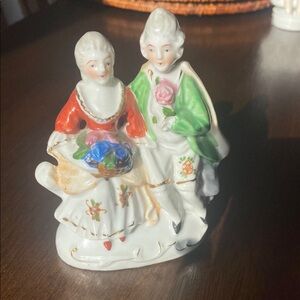 Porcelain Figurine with Blue and Red Attire-Hand Painted in Japan